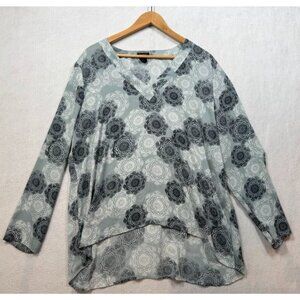 Ann Taylor Factory Floral Print Blouse Long Sleeve V-Neck Hi Low Top Women's XL